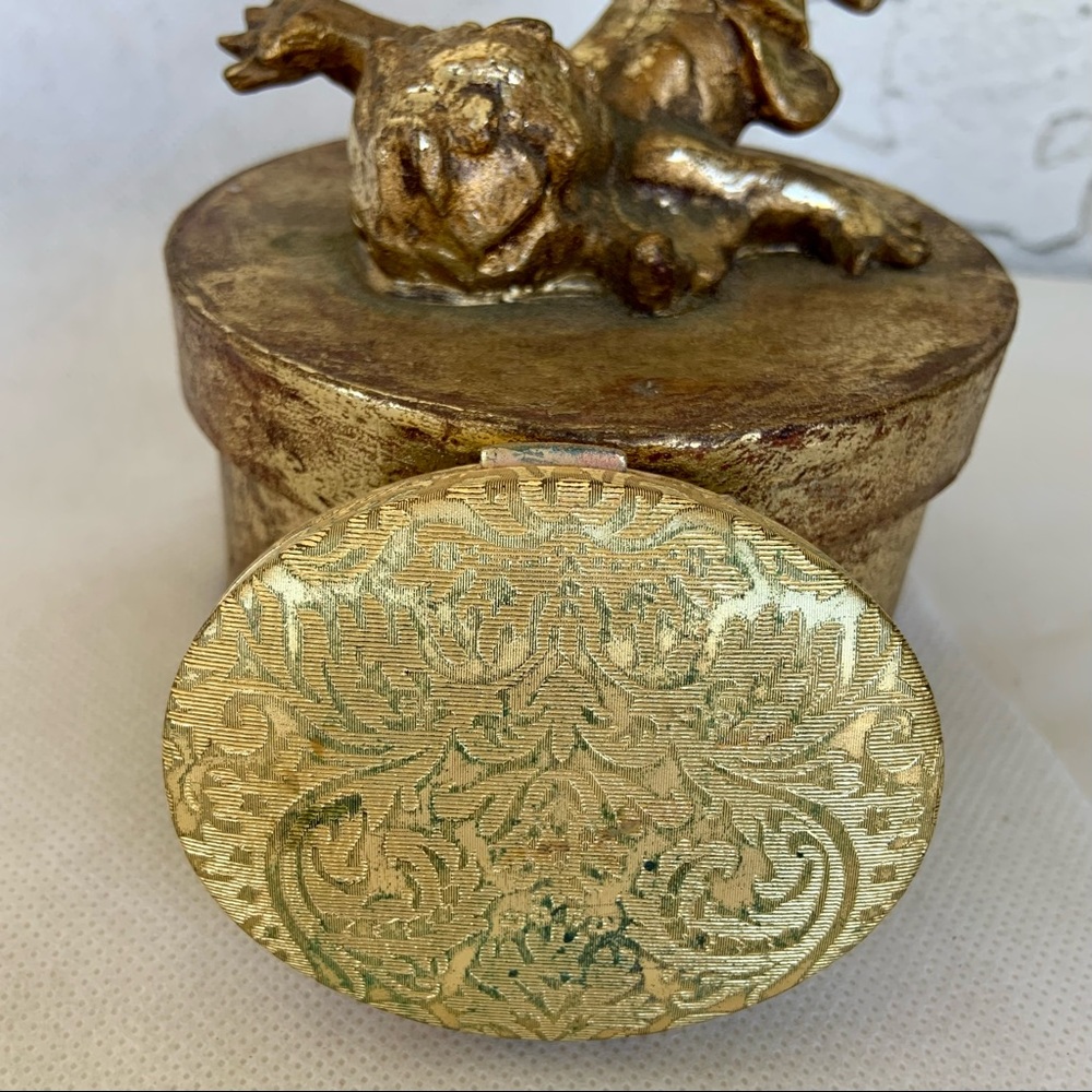 Vintage Mirrored Oval Compact French Nouveau Design with Honey Loose Powder